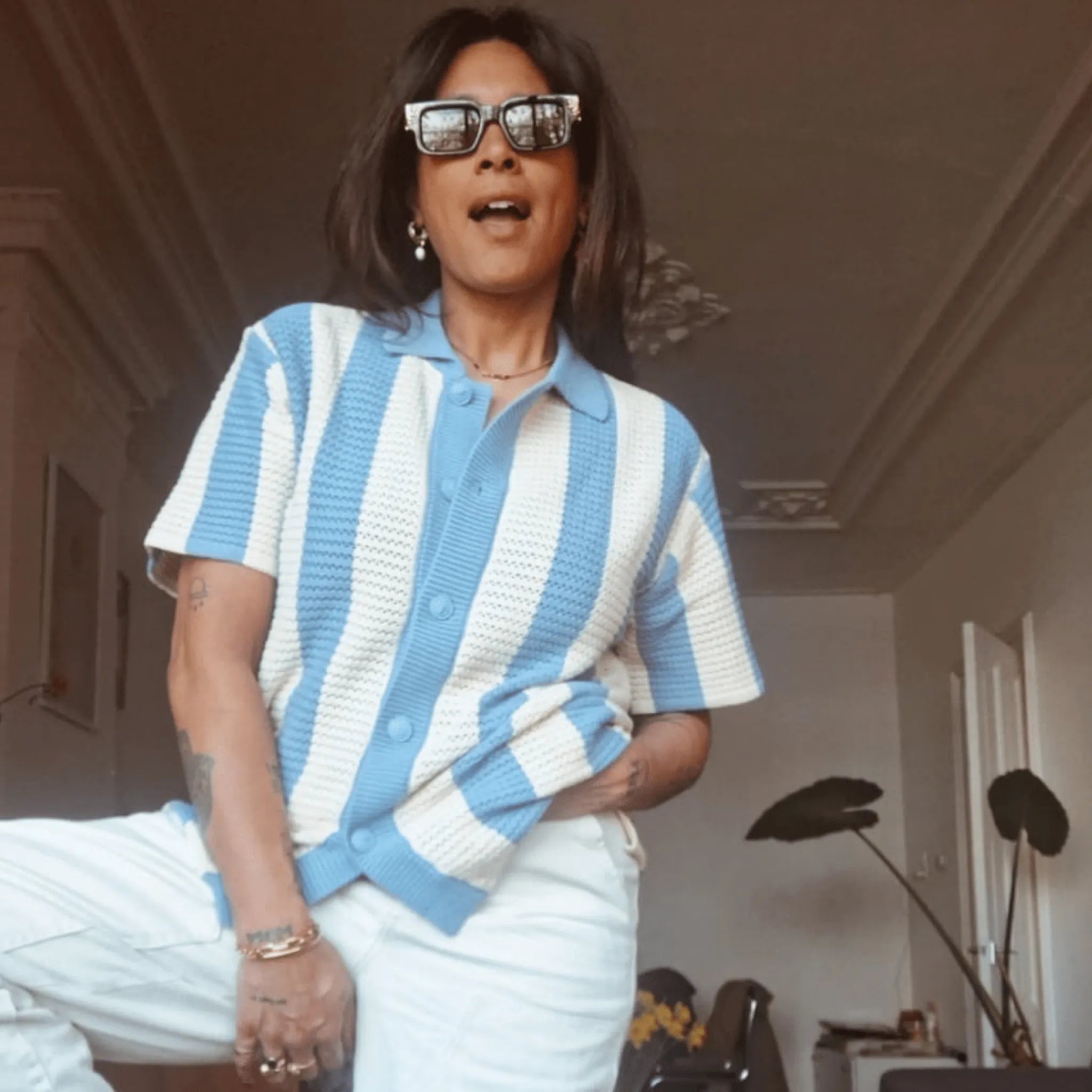 Anti - Logo Knitted Striped Shirt - Lion's Tale Studios