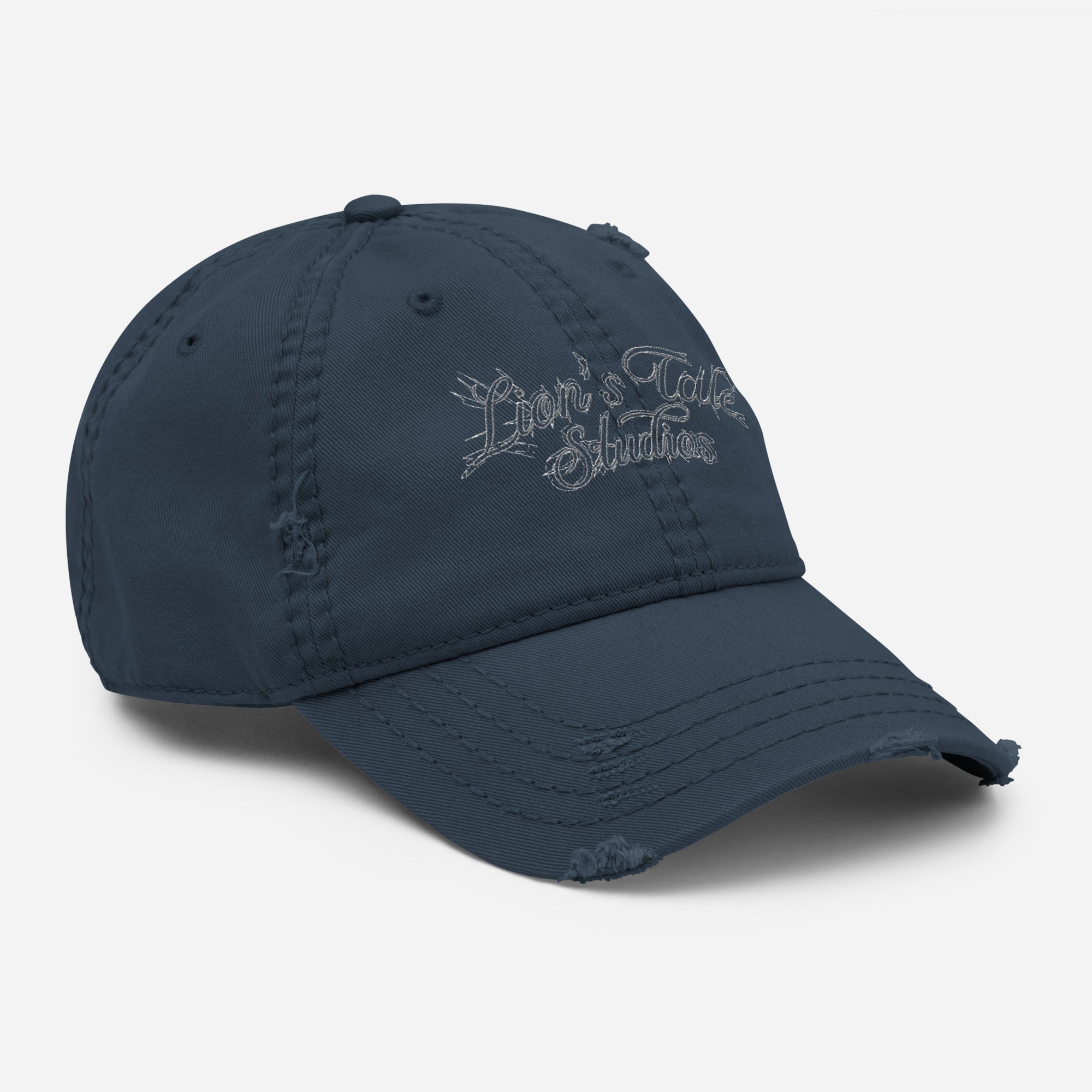 Embroidered Distressed Cap with LTS Motion Print - Lion's Tale Studios