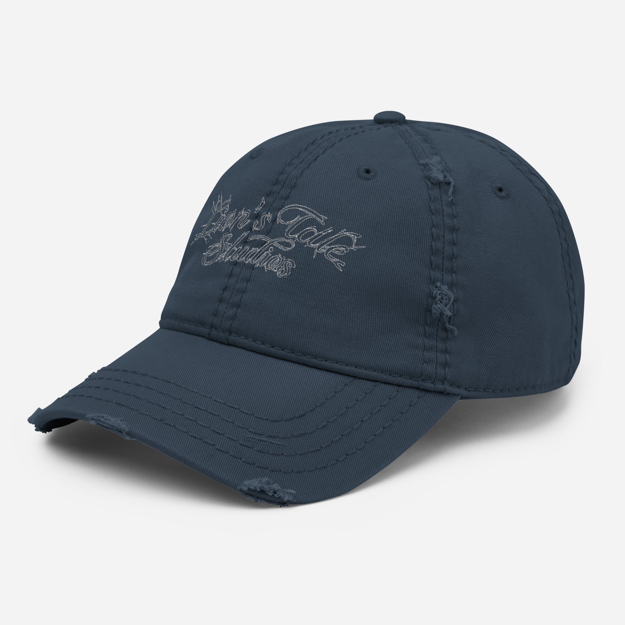 Embroidered Distressed Cap with LTS Motion Print - Lion's Tale Studios
