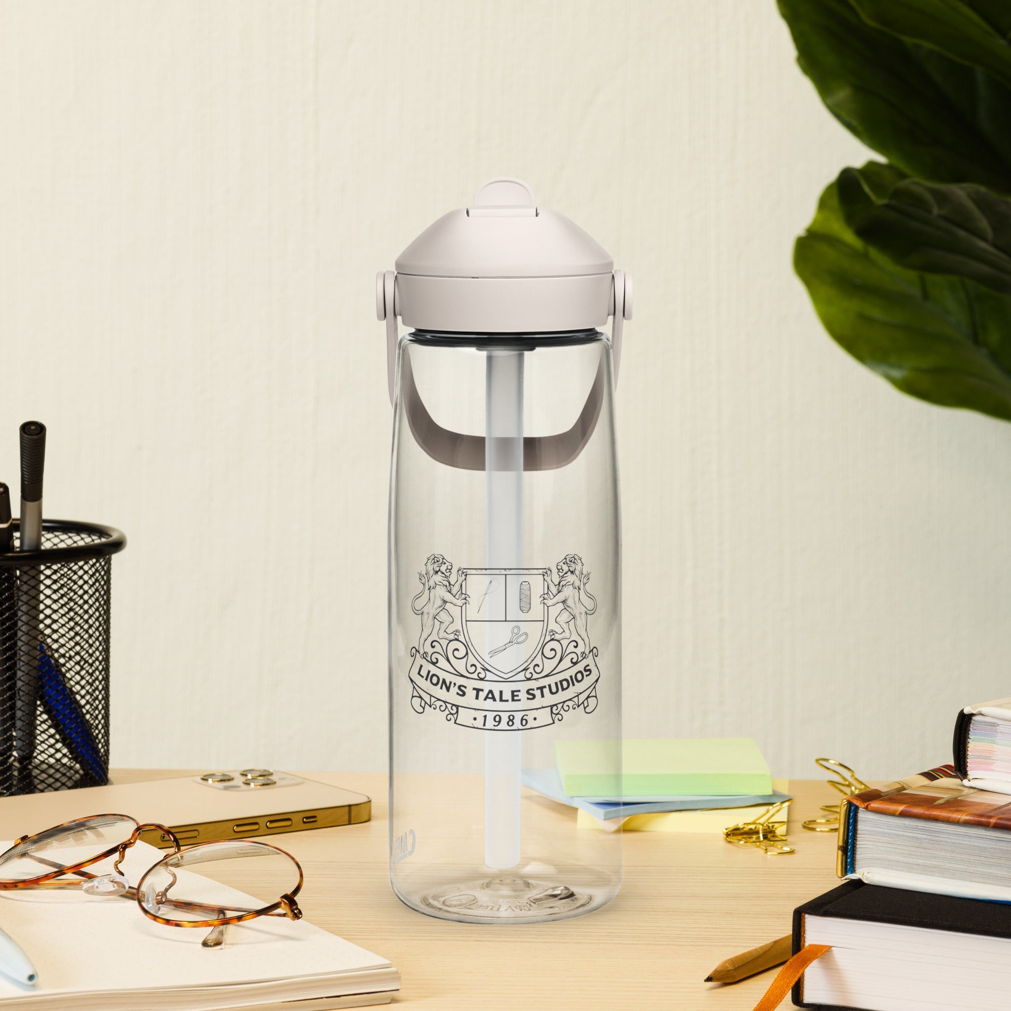 Flip Straw Water Bottle with LTS OG Logo - Lion's Tale Studios