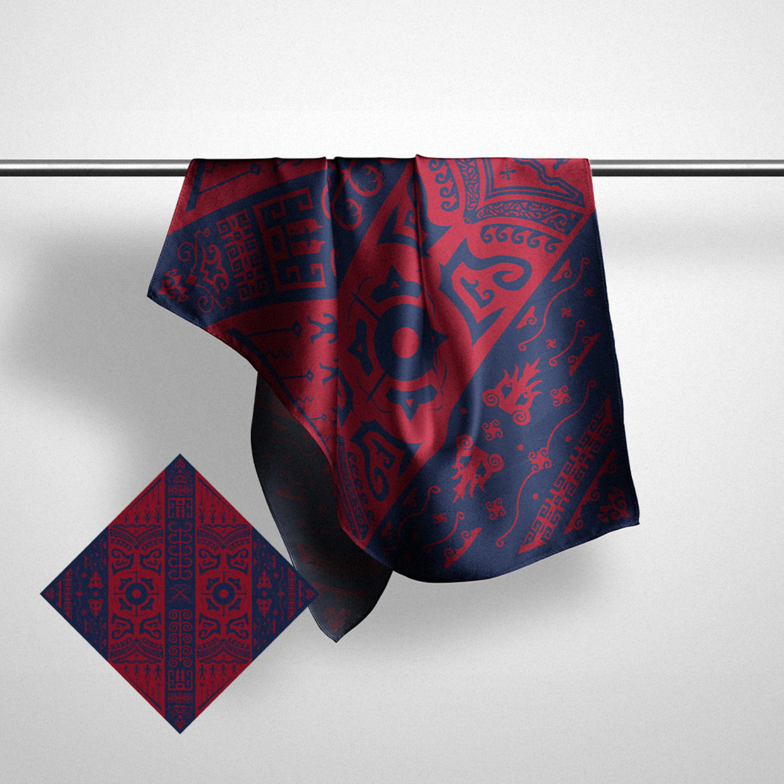 ia gegenereerd zijde sjaal indonesisch indo indonesie maluku moluks molukken dutch lion's tale studios oxford diep blauw bordeaux lts warrior logo parang nederland ontwerp tiga jafeth patawala voorouder symbolen symbool artefact 