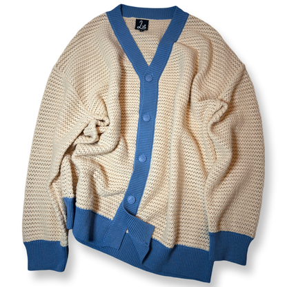 lion's tale studios knitwear knitted anti-logo no logo cardigan light blue cream color button lion mena muria een voor allen voor een maluku molukken  royston drenthe voetbal ziggo live sport tv