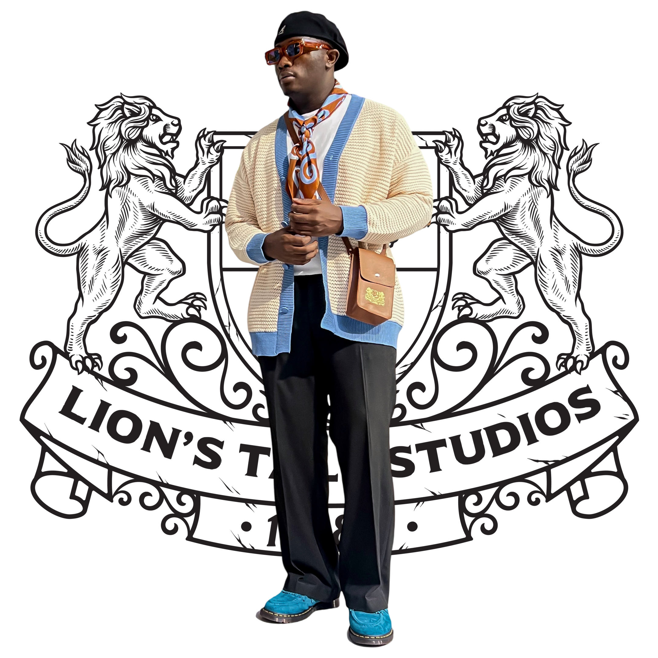 zijde zijde sjaal indonesisch indo indonesie maluku moluks molukken nederlands lion's tale studios licht blauw licht bruin lts warrior logo parang nederland design tiga jafeth patawala voorouder symbolen symbool artefact 
