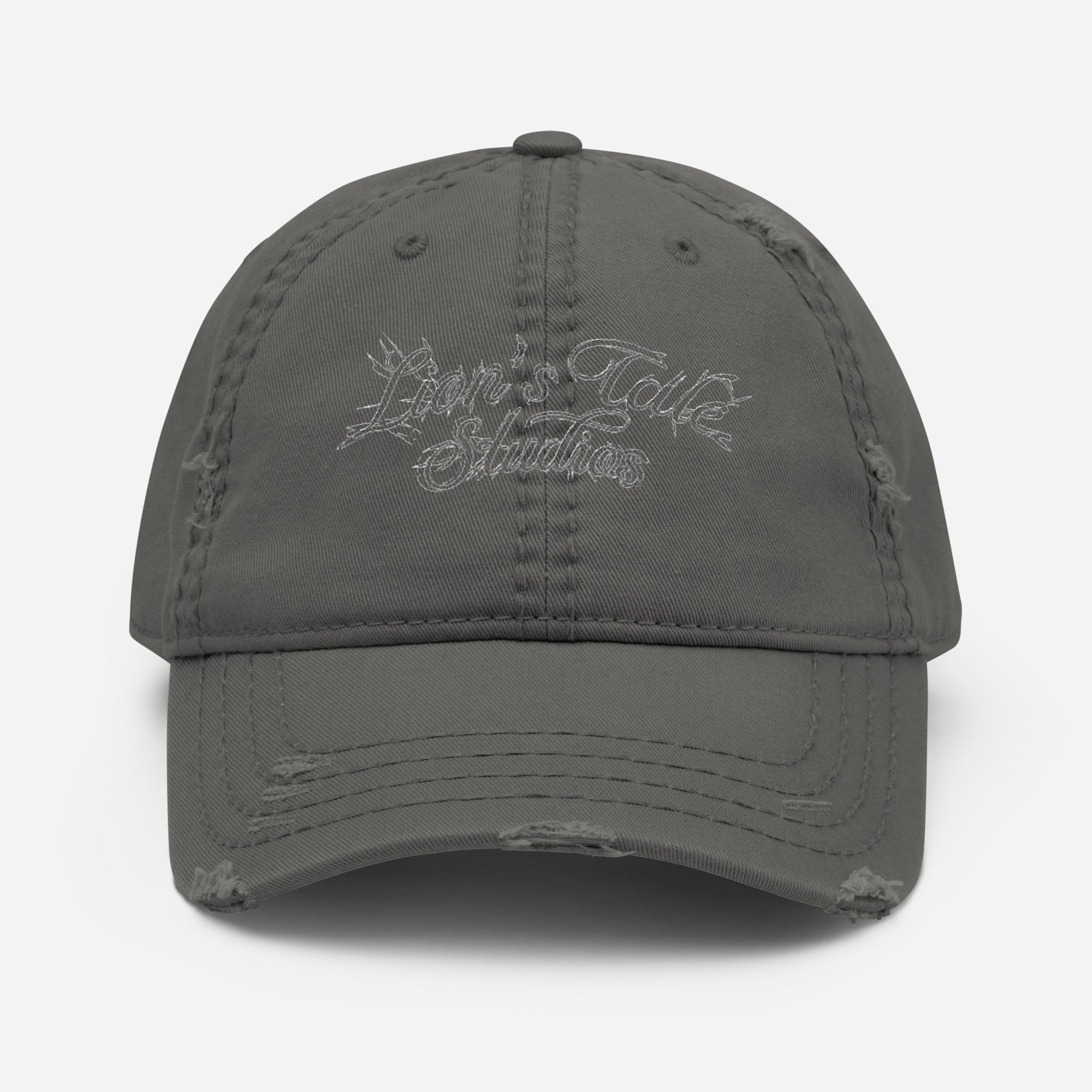 Embroidered Distressed Cap with LTS Motion Print - Lion's Tale Studios
